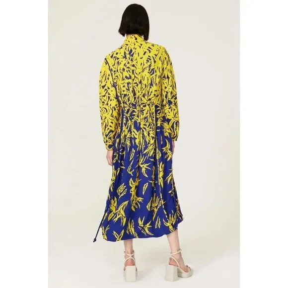 NWT. $1390 Proenza Schouler Degrade Floral Long Sleeve Dress Sz 2 yellow blue